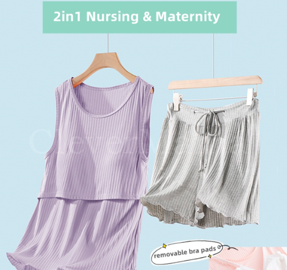 2in1 Sleeveless Nursing&amp; Maternity Top and Shorts Set