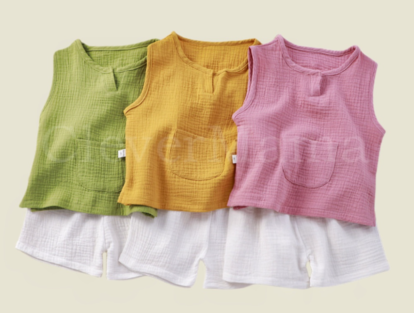 2pcs set Muslin Cotton Top and Shorts Sets