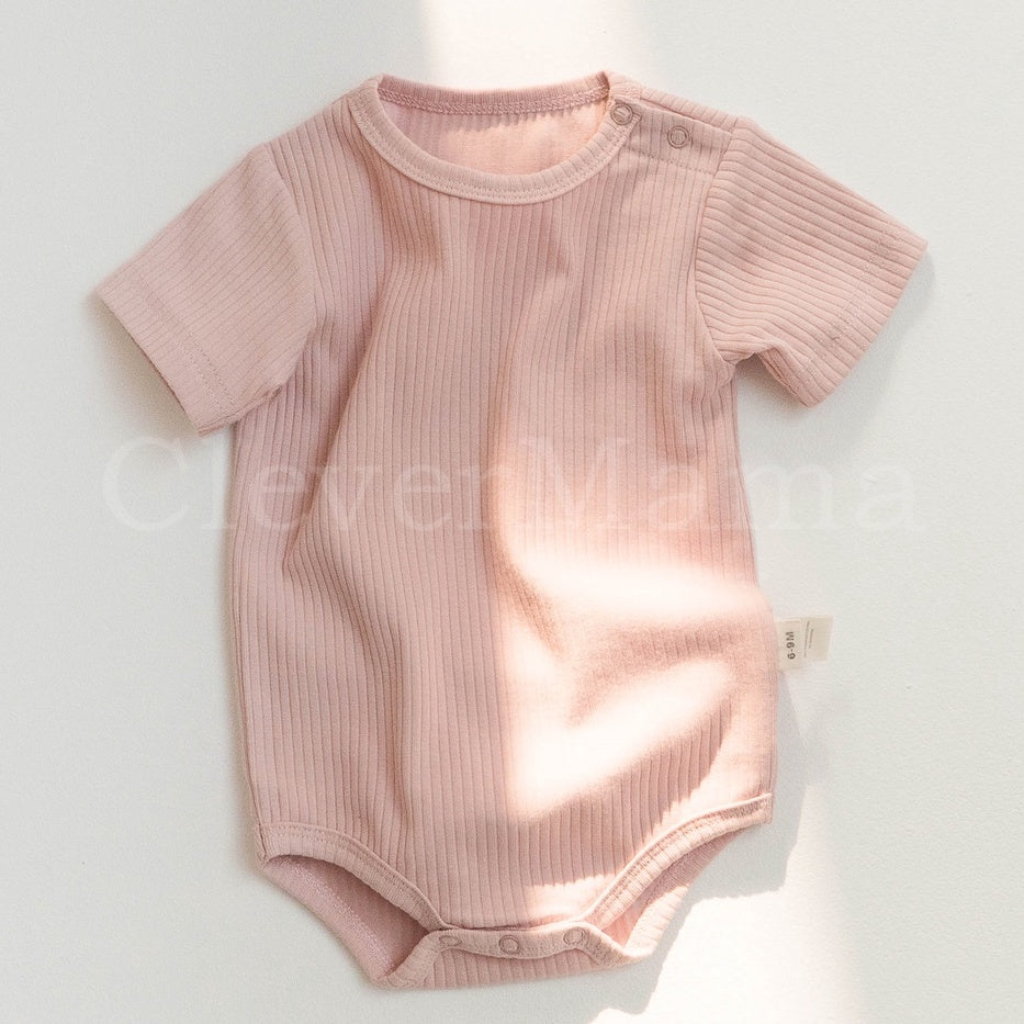 Premium Rib Knitted Newborn Short-Sleeve Plain Cotton Onesie