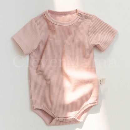 Premium Rib Knitted Newborn Short-Sleeve Plain Cotton Onesie