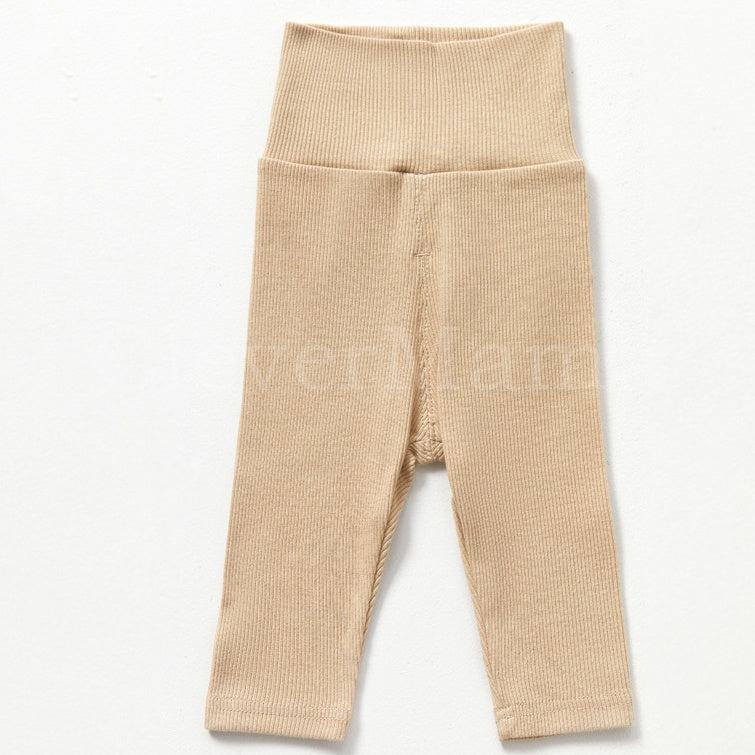 Rib Cotton High Waist Plain Pants