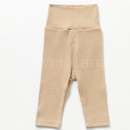 Rib Cotton High Waist Plain Pants