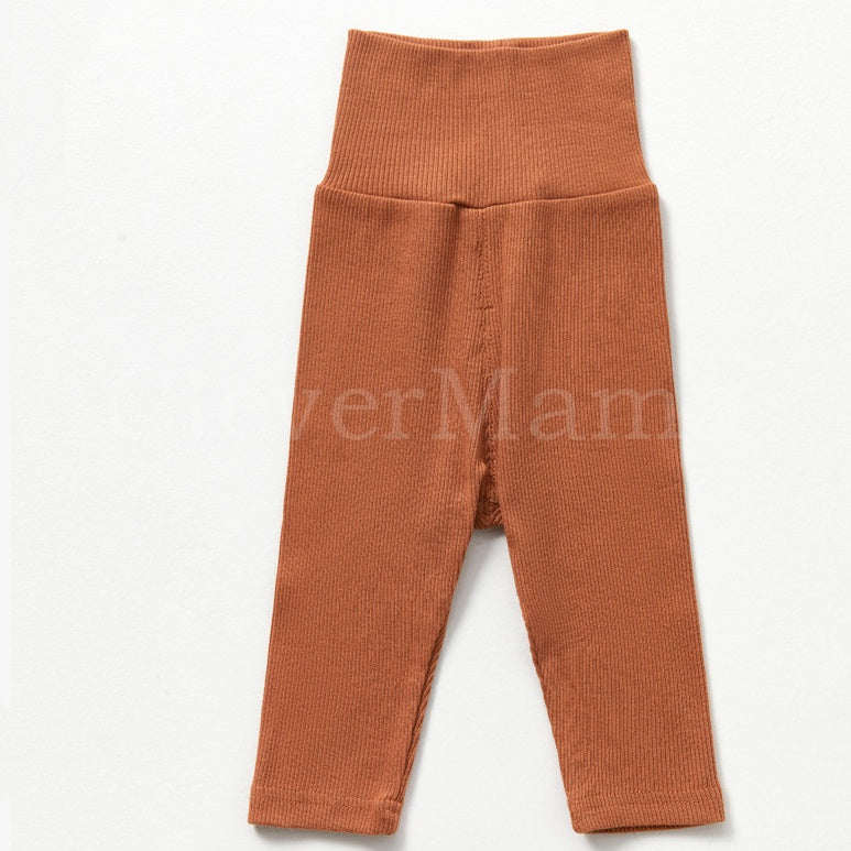 Rib Cotton High Waist Plain Pants