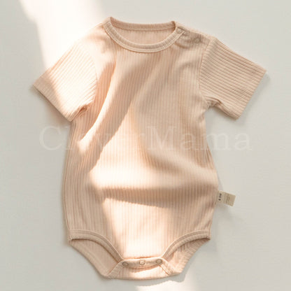 Premium Rib Knitted Newborn Short-Sleeve Plain Cotton Onesie