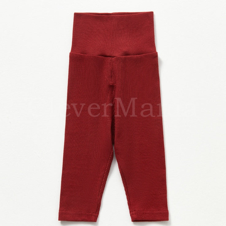 Rib Cotton High Waist Plain Pants