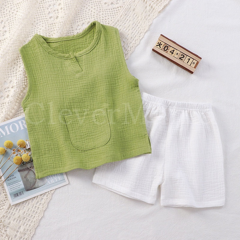 2pcs set Muslin Cotton Top and Shorts Sets