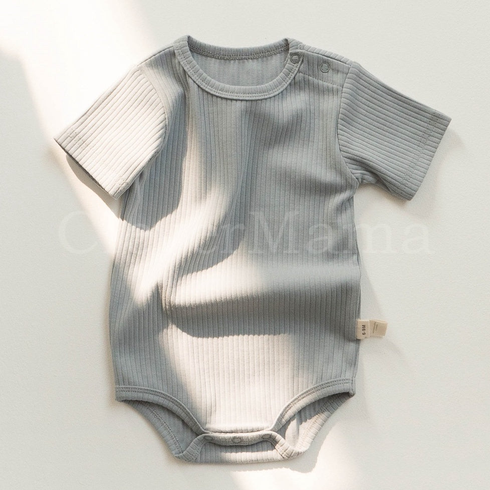 Premium Rib Knitted Newborn Short-Sleeve Plain Cotton Onesie