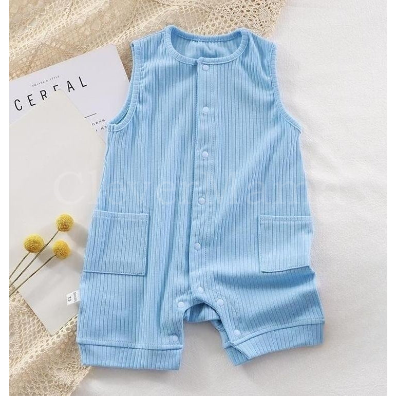 Rib Cotton Sleeveless Button Down Jumpsuit