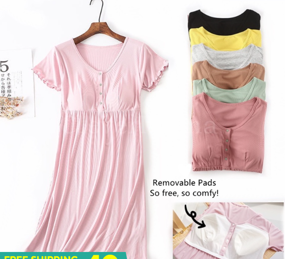 Modal Button-Down Padded Maternity/Nursing Dress