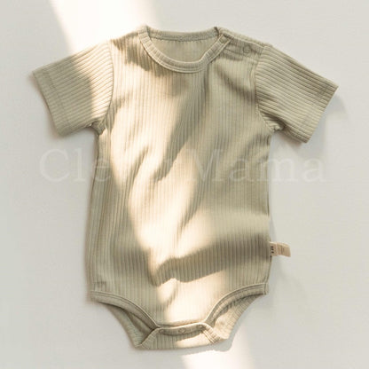 Premium Rib Knitted Newborn Short-Sleeve Plain Cotton Onesie