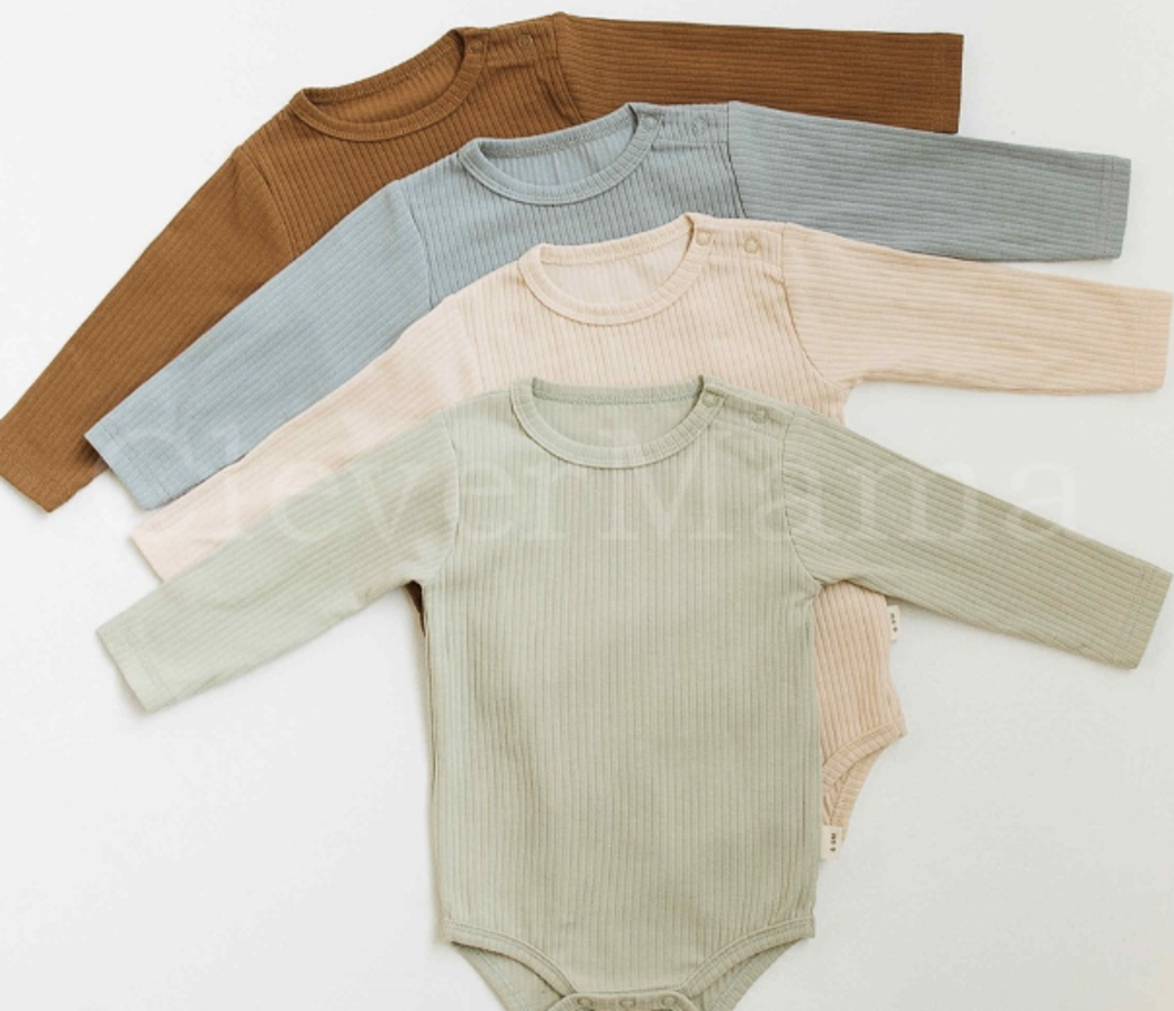 Premium Plain Rib Knitted Long-Sleeve Onesie