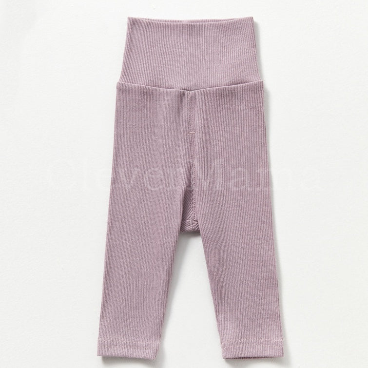 Rib Cotton High Waist Plain Pants